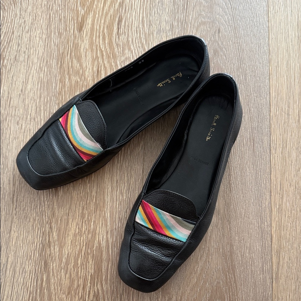Paul Smith Black Loafers with Multicolor Stripe